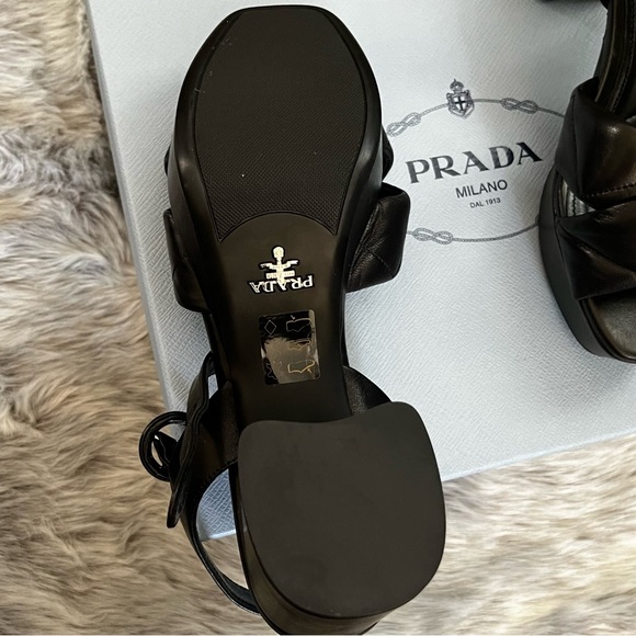 Prada Nappa Leather Platform Sandals Authentic Like New Size 37 1/2 US 7.5 - Picture 10 of 16